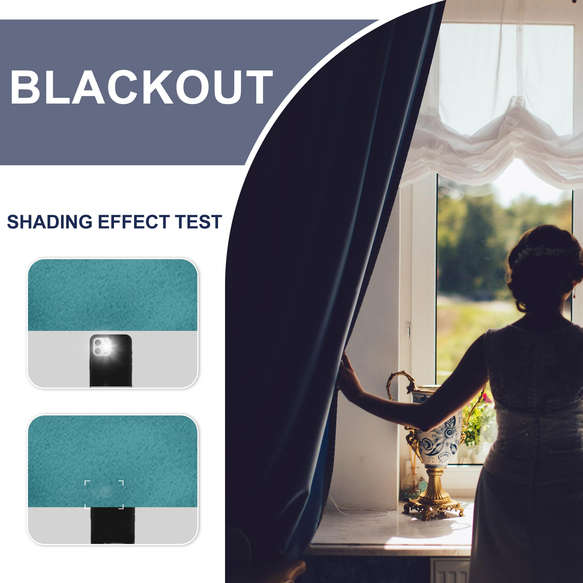 Jiuzhen Blackout Curtains For Bedroom - Thermal Insulated Room Darkening Rod Pocket Curtains For Living Room, Set Of 2 Panels With Tiebacks, 38 X 54 Inch Length, Turquoise