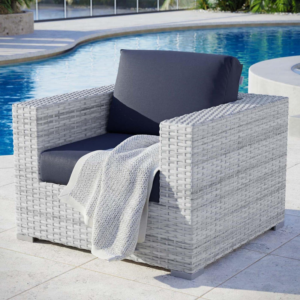 Modway Convene Wicker Rattan Outdoor Patio Armchair in Light Gray Navy