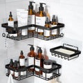 YASONIC Corner Adhesive Shower Caddy, with Soap Holder and 12 Hooks, Rustproof Stainless Steel Bathroom Organizer, No Drilling W