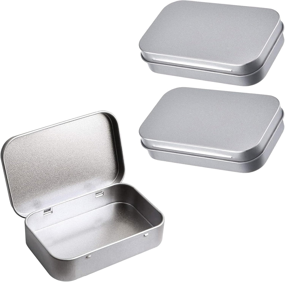 Openja Storage Boxes Silver Aluminium Small Tin Box with Lid, Metal Storage Containers, Compact Organizer Boxes for Makeup, Cand