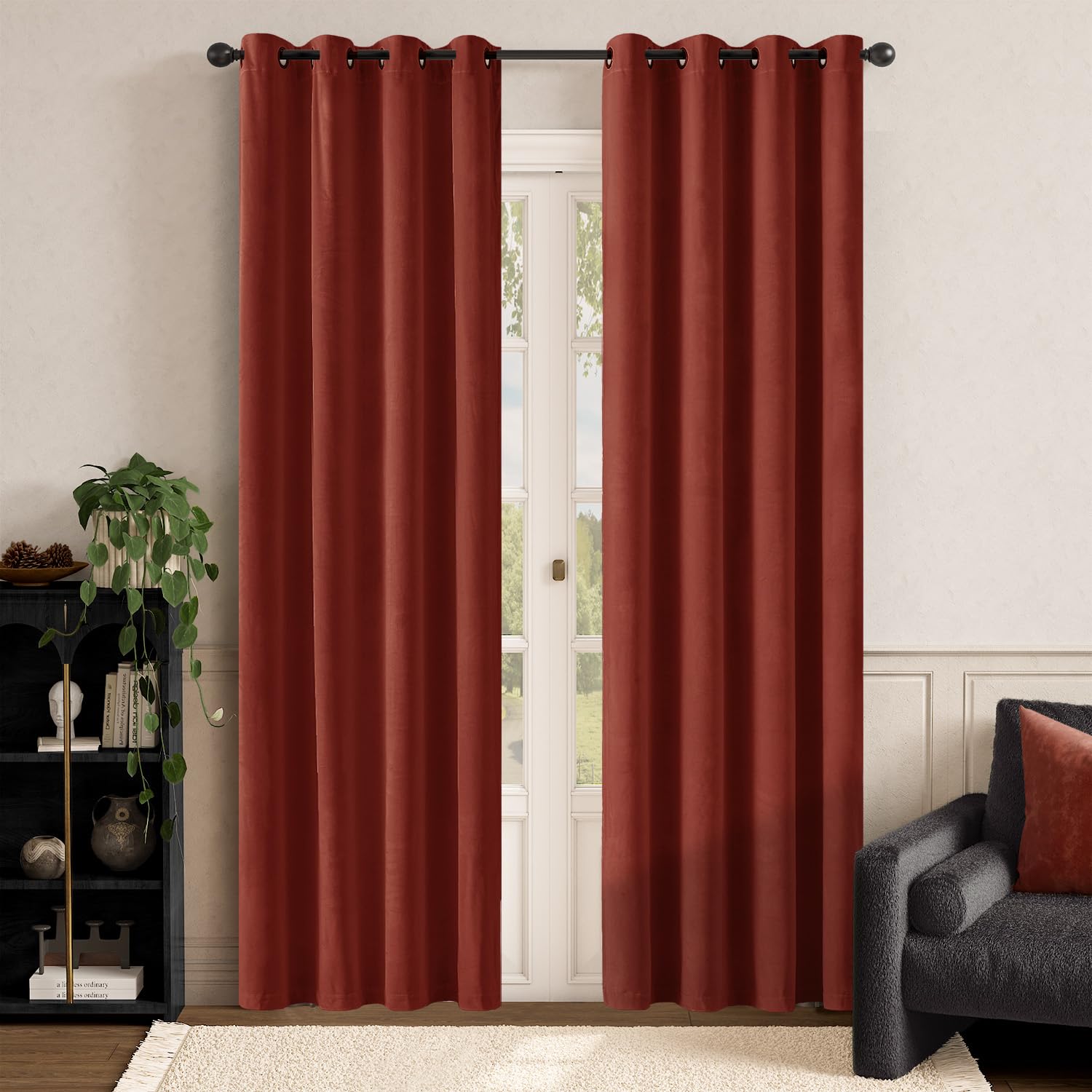Lazzzy Orange Velvet Curtains Room Darkening Thermal Insulated Curtains 90 Inch Length Window Drapes For Bedroom Living Room Super Soft Luxury Grommetwindow Treatment 2 Panels, Rust Red