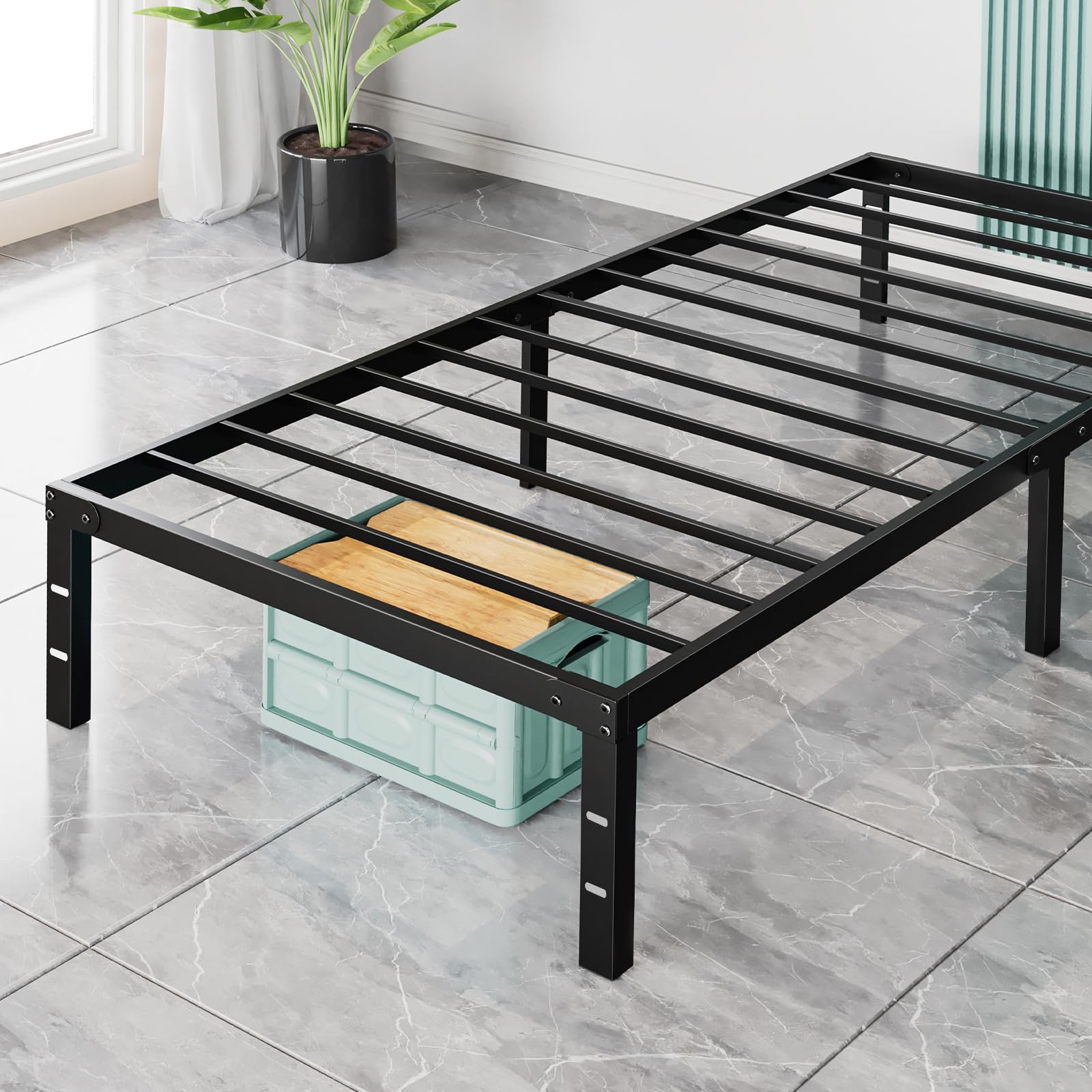 Sweetcrispy Twin Bed Frame - Heavy Duty Metal Platform Bed Frames Twin Size with Storage Space Under Frame, No Box Spring Needed