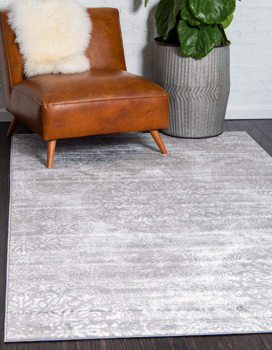 Unique Loom Sofia Collection Area Rug - Grand (6 1 x 9 Rectangle, Gray/ Ivory)