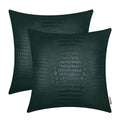Brawarm Faux Leather Pillow Covers 18 X 18 Inches, Dark Green Leather Pillow Covers Pack Of 2, Crocodile Leather Decorative Thro