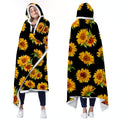 Bestshop Sunflower Blanket Hoodie For Women, Oversized Wearable Sherpa Fleece Oddie, Cozy Hoodie Blanket For Women, Warming Blan