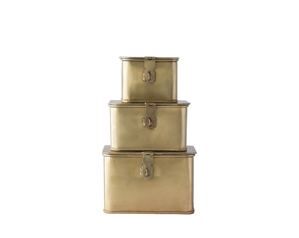 Square Decorative Metal Boxes With Gold Finish (Set Of 3 Sizes)