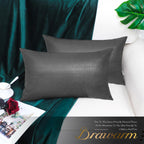 Brawarm Charcoal Gray Leather Throw Pillows 12 X 20 Inches, Snake Leather Pillow Covers Pack Of 2, Faux Leather Decorative Lumba