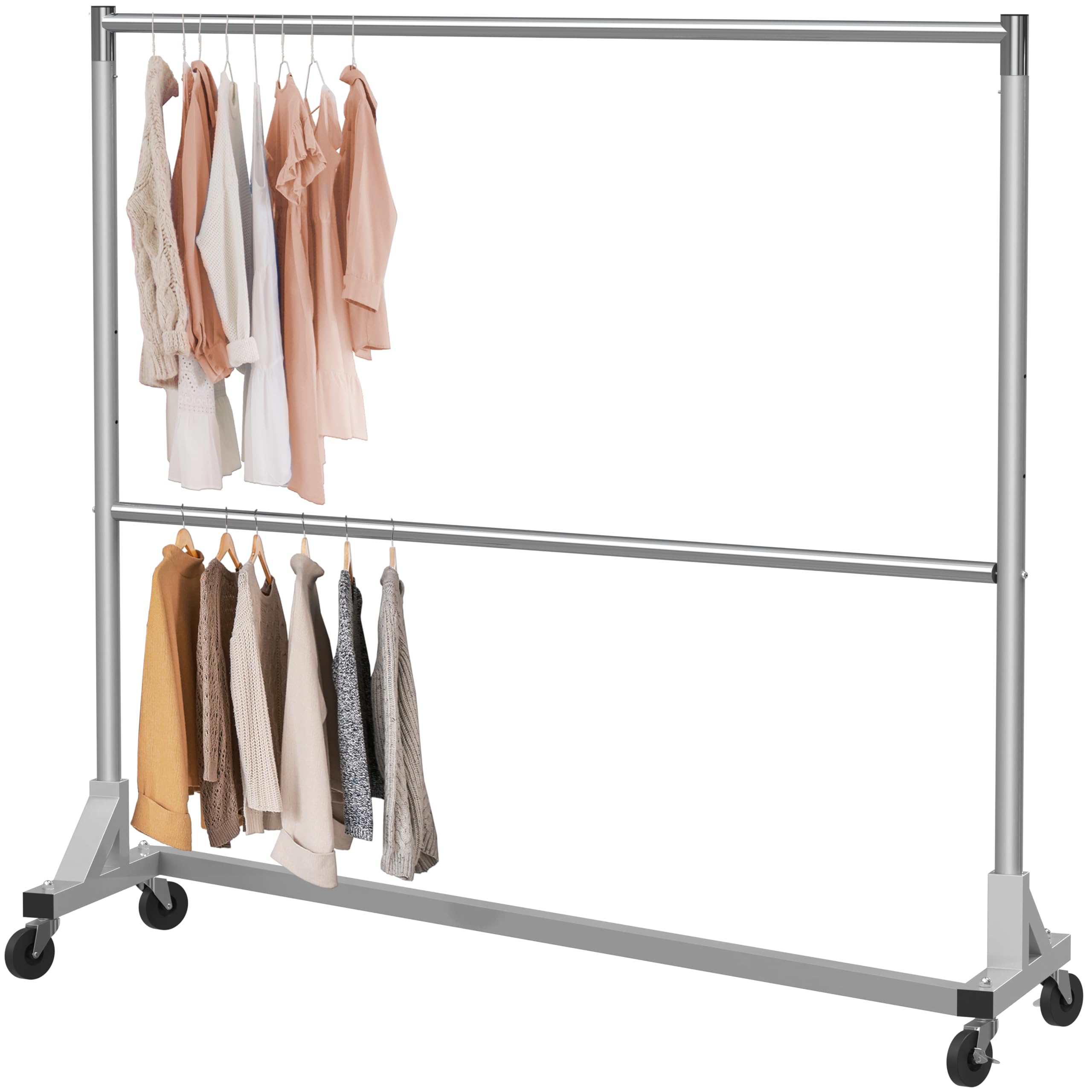 Simple Houseware Commercial Grade Z-Base Double Rod Garment Rack, 600lb Load, 63 inch, Silver