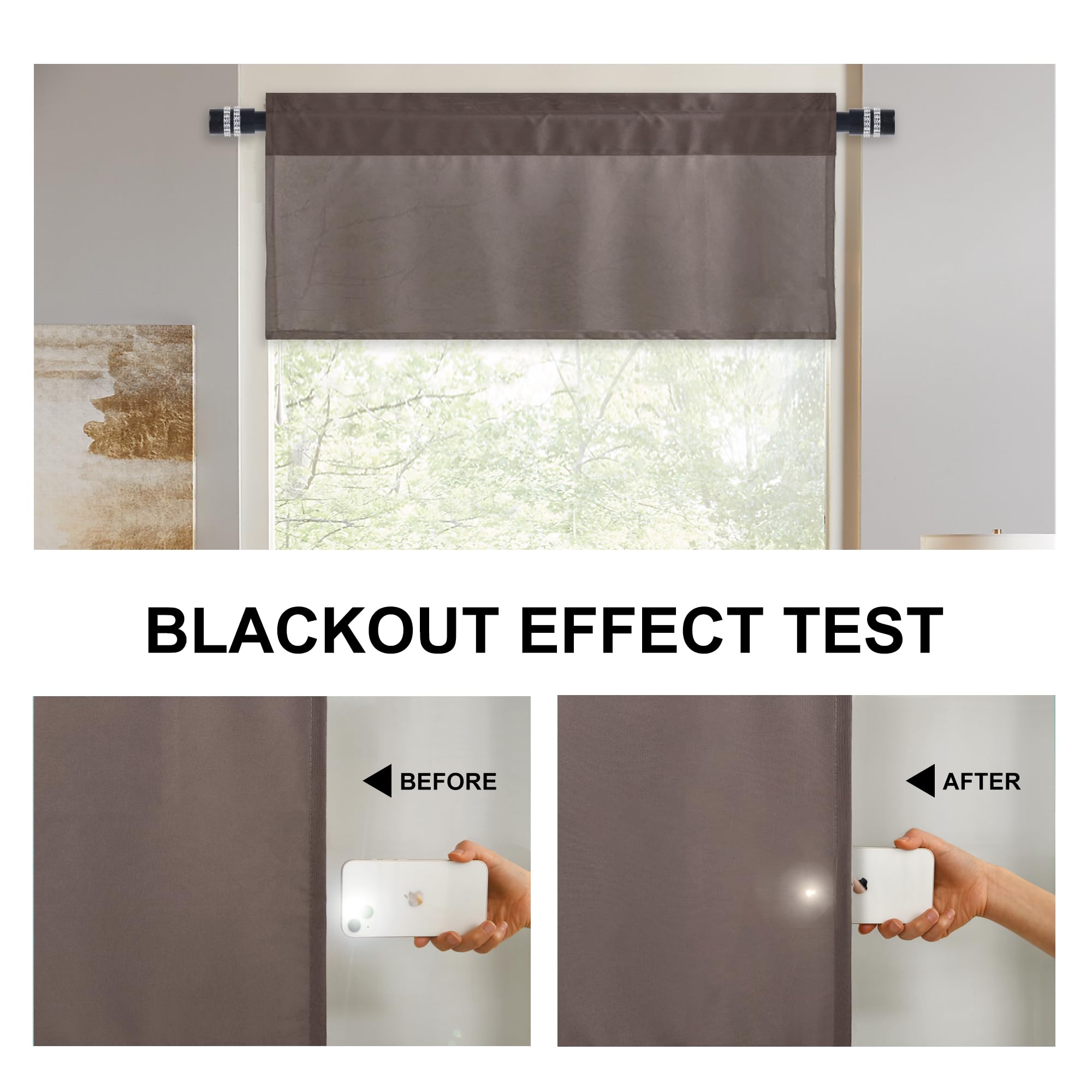 Dwcn Brown Valance Curtains For Living Room, Kitchen Valance Solid Short Topper, Bathroom/Basement Window Curtains, 1 Panel, 42