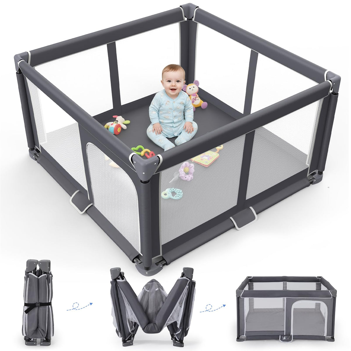 Foldable Baby Playpen - 50x50 Safety Play Yard for Babies & Toddlers - Indoor & Outdoor Use with Carry Bag - Collapsible, Portab