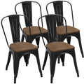 Yaheetech Patio Chairs Set of 4,18 Inch Stackable Metal Dining Chairs with Wooden Seat for Outdoor, 330 LB Weight Capacity, Blac