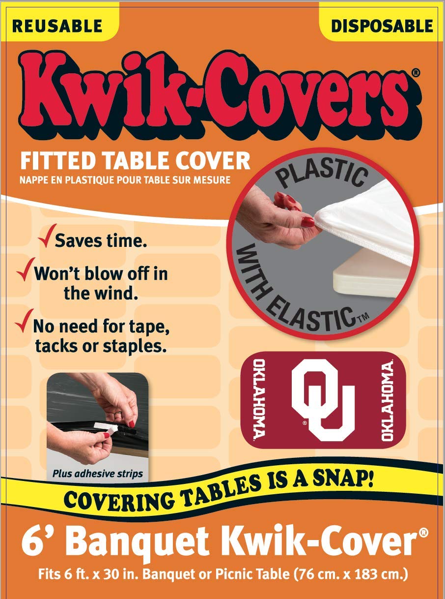Collegiate Kwik-Covers Rectangle Plastic Table Covers, Bundle Of 2 (University Of Oklahoma, 6')