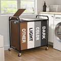 Laundry Sorter 4 Sections 48 Gal, Rolling Laundry Basket with Lockable Wheels and Lid, Laundry Hamper with 4 Separated Removable