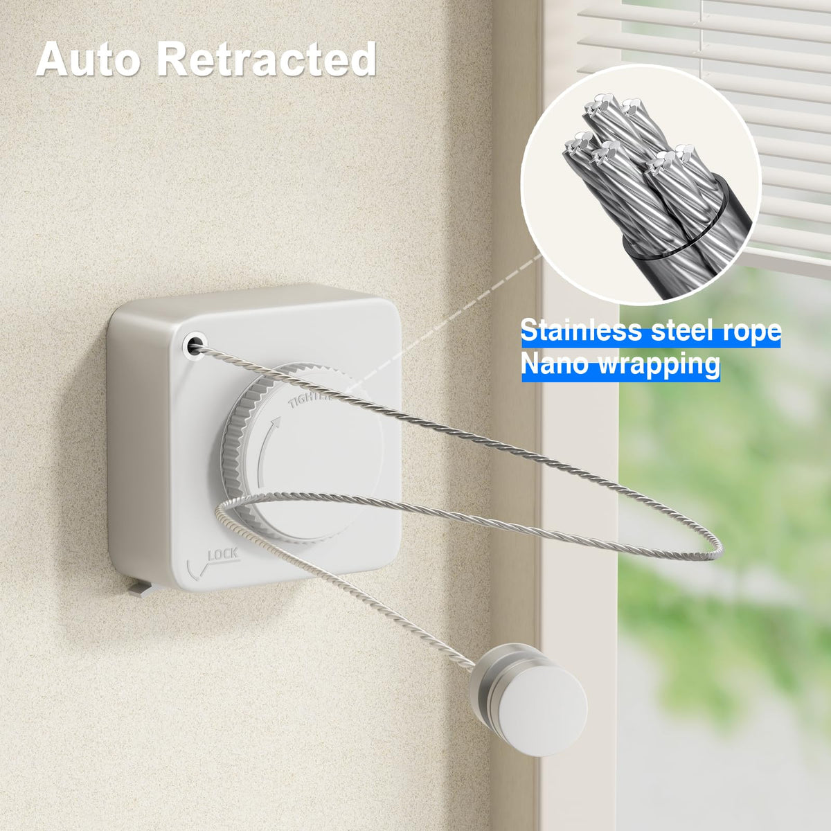 Mustorn Non-Sagging Retractable Clothesline Indoor & Outdoor Clothes Line Heavy Duty Clothes Drying Line Retracting Laundry Line