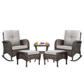 Belord Patio Rocking Chairs Furniture Set - 5 Piece Outdoor Wicker Furniture Sets With Ottomans, Small Patio Conversation Sets With Wicker Rocking Chairs Brown/Beige
