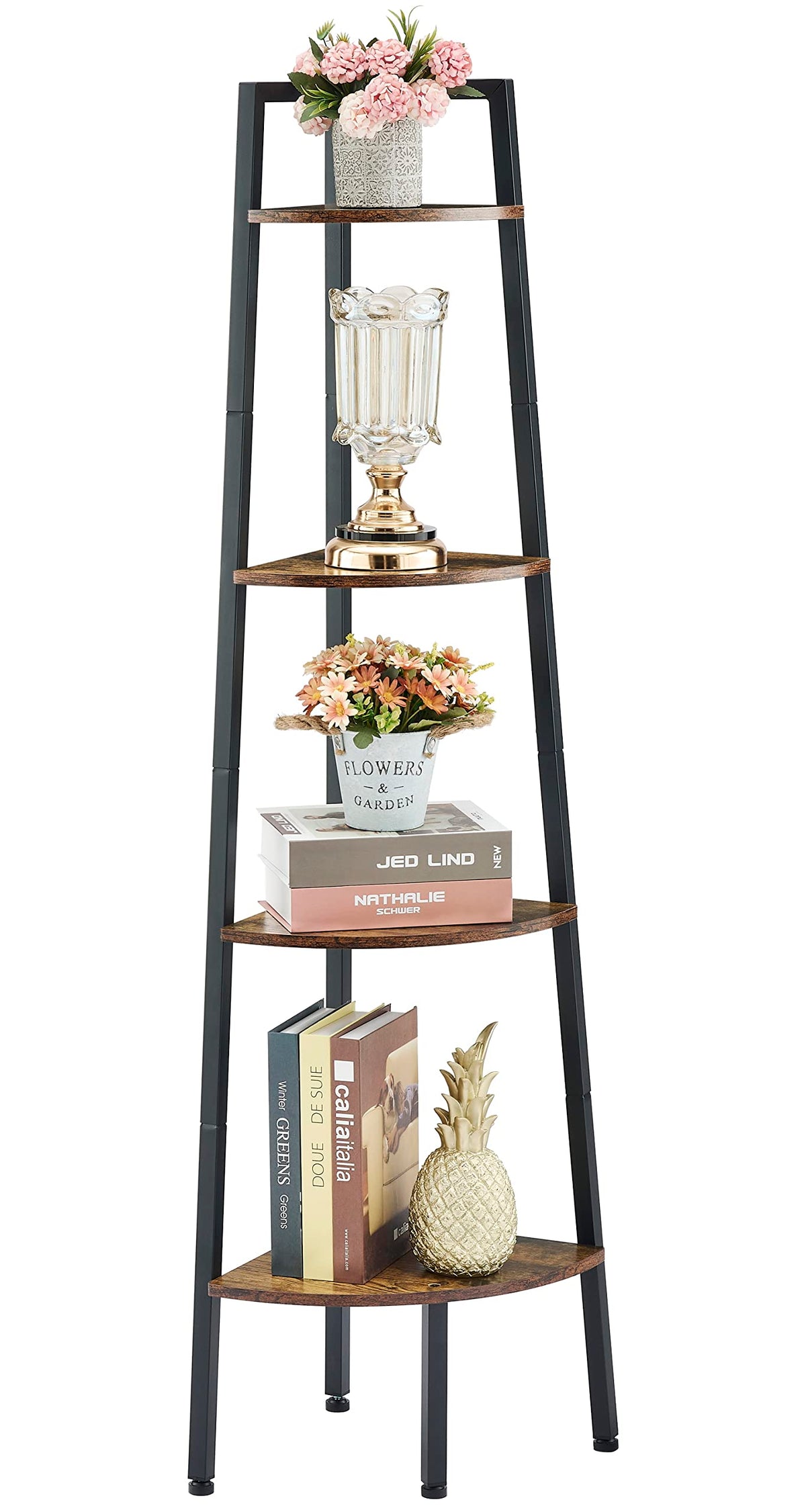 Hoctieon Corner Shelf, 4-Tier Corner Bookshelf, Rustic Corner Ladder Shelf, Industrial Display Shelf for Living Room, Kitchen, H
