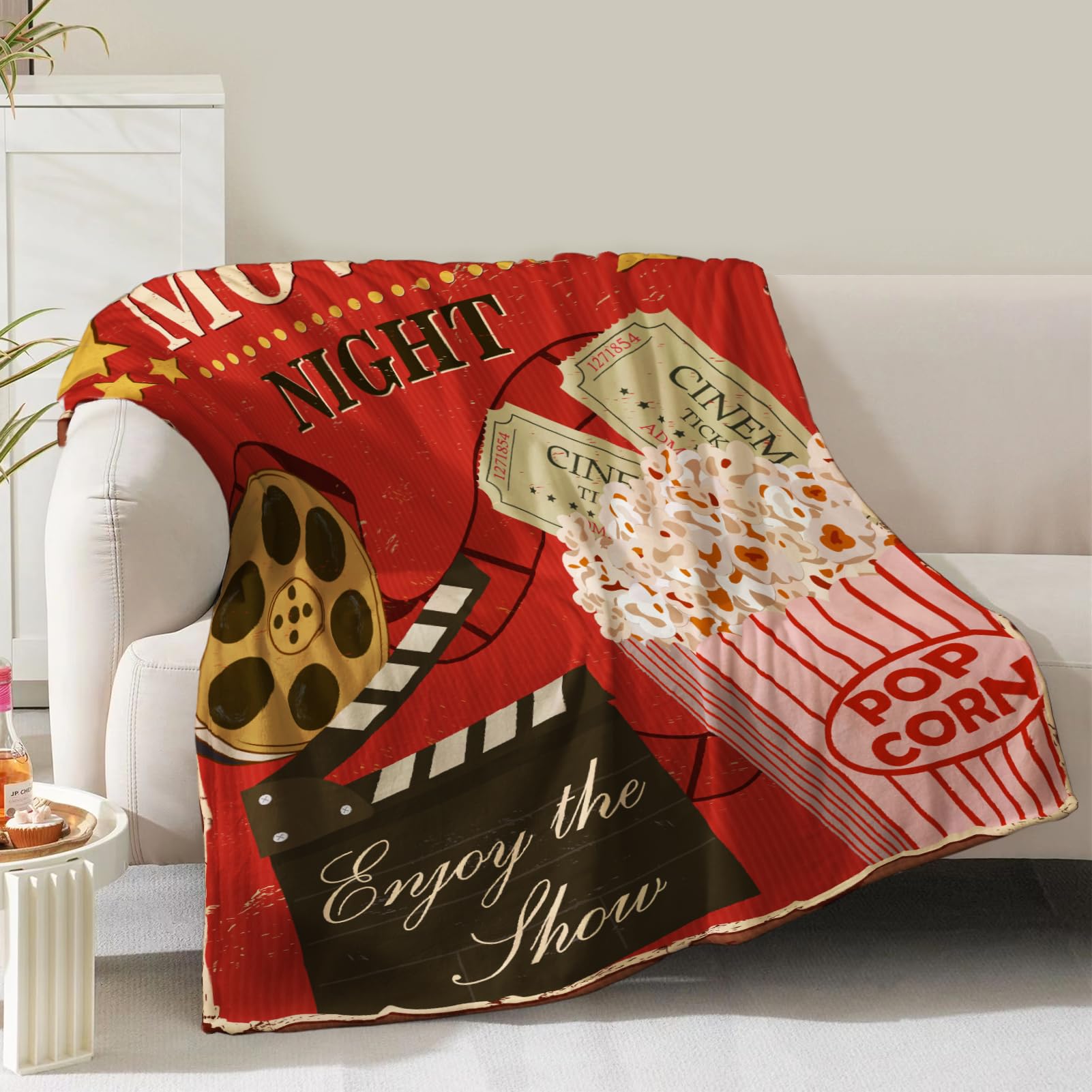 Movie Theme Blanket Gifts For Women Men Girls Boys Cinema Popcorn Film Reel Print Presents For Kids Adults Teen Birthday Christm