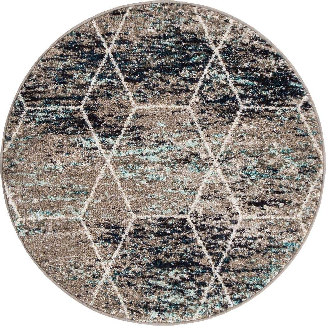 Unique Loom Trellis Frieze Collection Area Rug - Geometric (3 Round, Blue Multi/ Ivory)