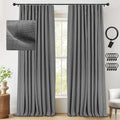 INOVADAY 100% Blackout Curtains for Bedroom Room with Clip Rings, Linen Textured Blackout Curtains for Living Room, Blackout Cur