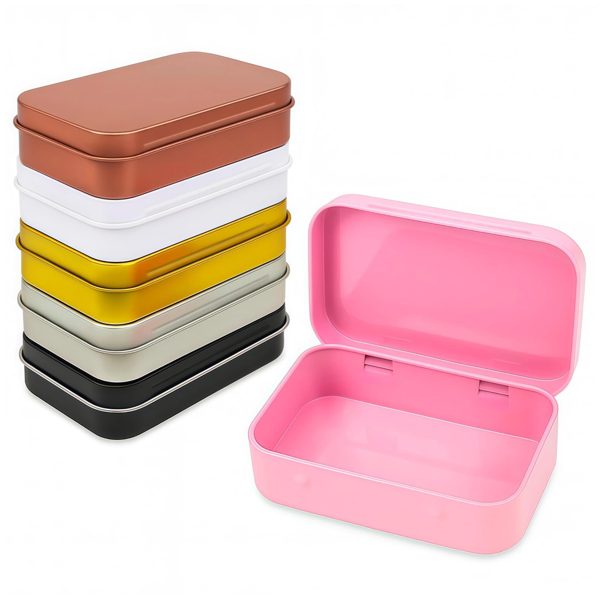 LJY 6 Pack Rectangular Metal Hinged Tin Boxes, 3.7 x 2.4 x 0.9 in Colorful,Small Metal Storage Containers in Mixed Colors for DI