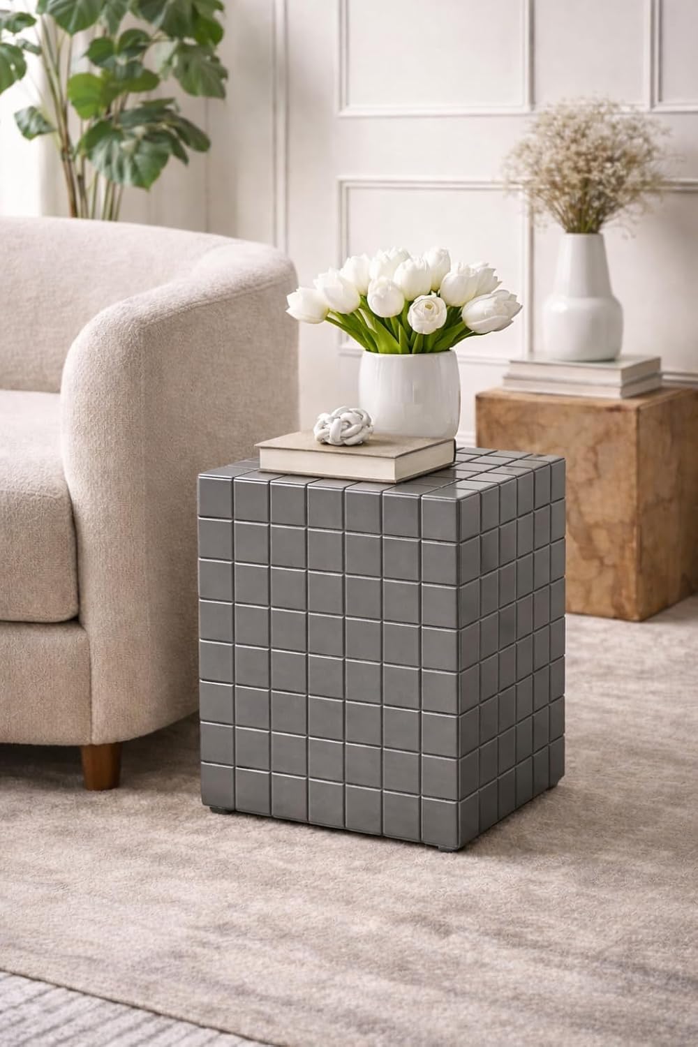 Dime Arts Shoppee Beautiful Engineer Wood Cube Accent Bedside Table For Decor Your Room Coffee Stand Antique Design Home Storage
