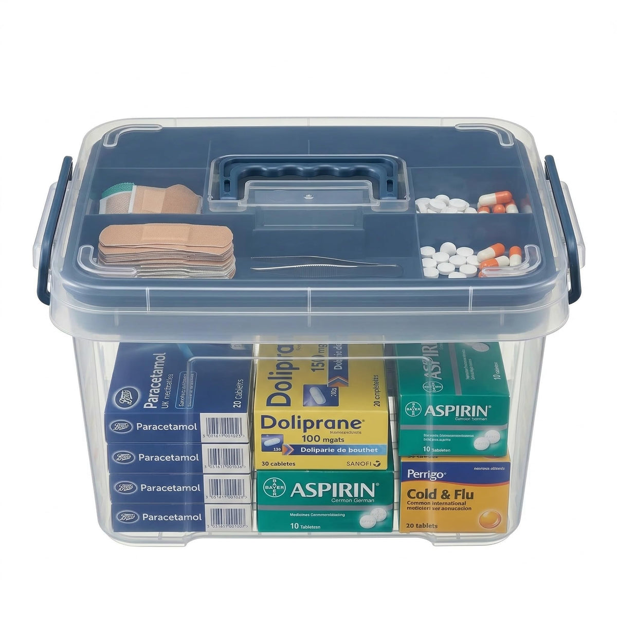 Pulseplay Clear Medicine Storage Box with Handle Blue