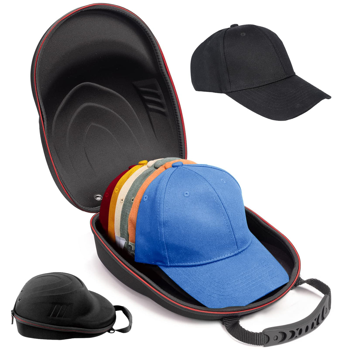 Glamgen Hard Hat Case for Baseball Caps,Hat Carrier Travel Case with One Black Baseball Cap and Adjustable Shoulder Strap,Hat Or