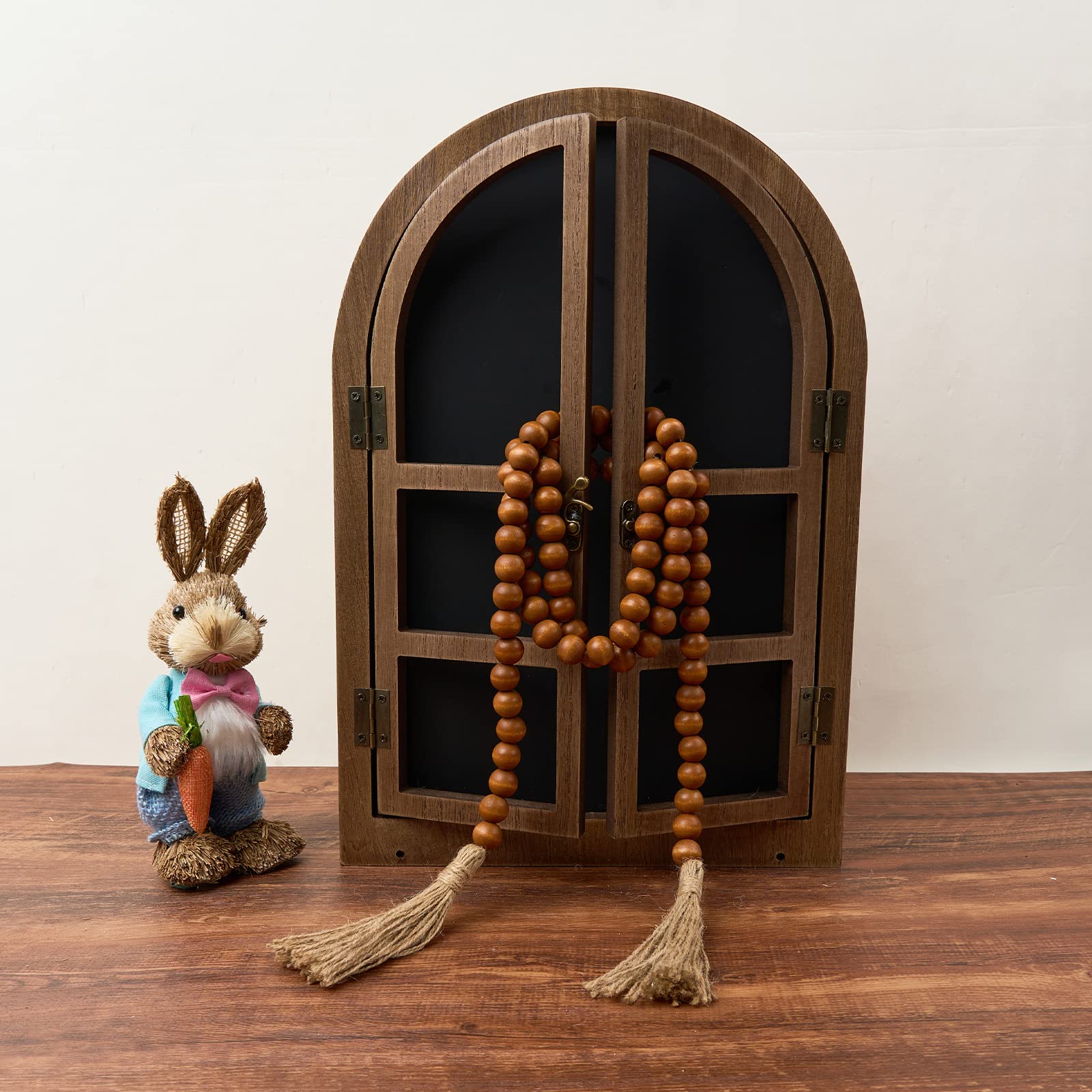 Omishe Wood Bead Garland With Tassels, 59In Wooden Beads Garland, Decorative Beads Garland Decor, Farmhouse Beads Garland For Wa