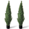 TRESIL Set of 2 Pre-Potted 4 Feet Faux Cedar Tree, Lifelike UV Protected Front Door Decor, Porch, Garden, Entryway Topiary, Indo