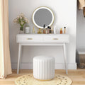 FUNKOCO White Small Desk with Drawers - 40 Inch Home Office Study Writing Desk for Bedroom, Vanity Desk with 4 Solid Legs, Moder