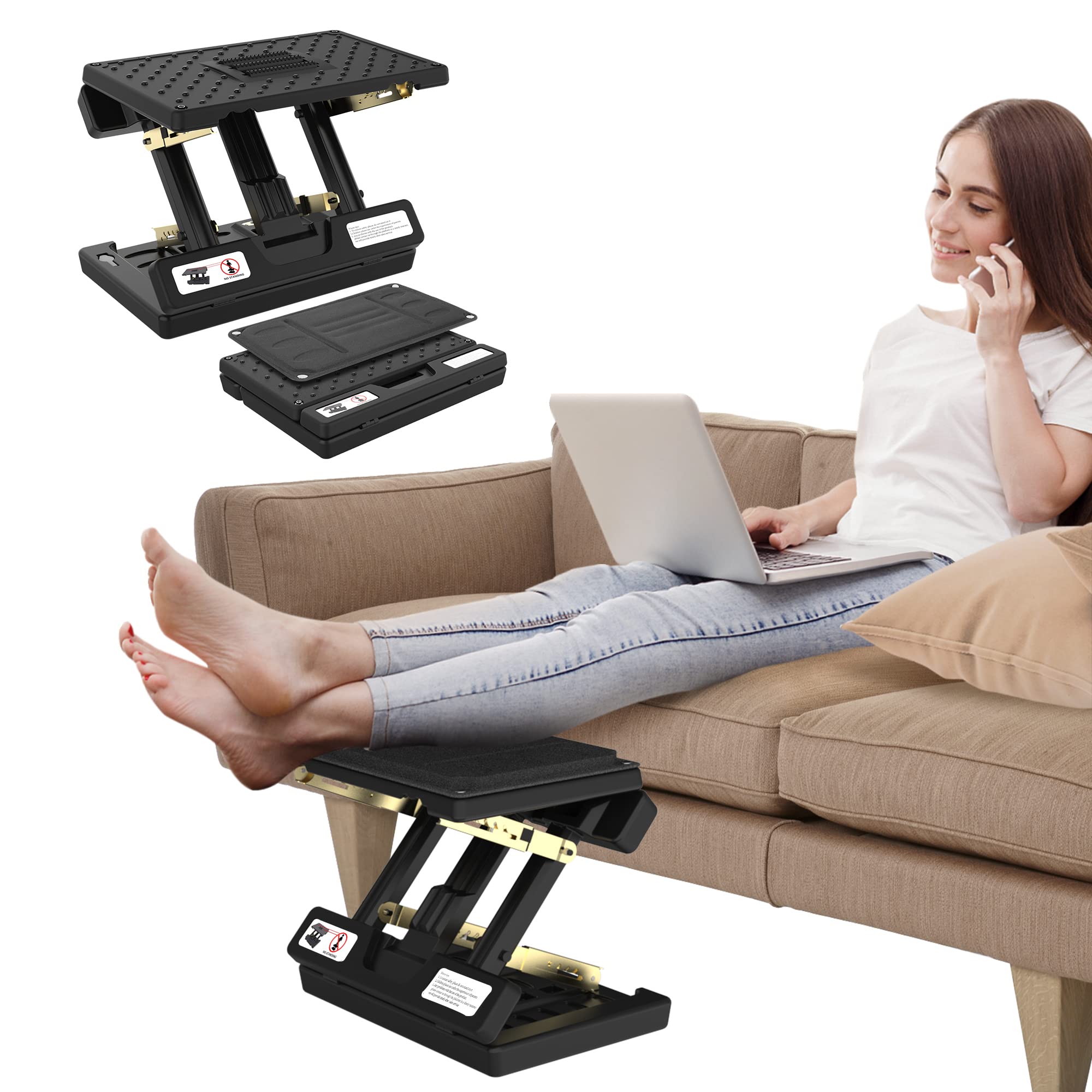 Vhelyom Foot Rest for Under Desk at Work, Height Adjustable Footrest with Massage Roller and Soft Pad, Foldable Ergonomic Foot R