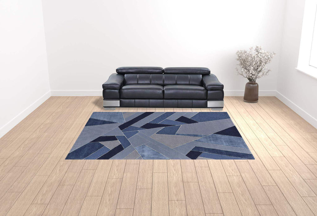 HomeRoots 514599 8 x 10 ft. Tan Brown & Blue Wool Geometric Hand Tufted Handmade Rectangle Area Rug