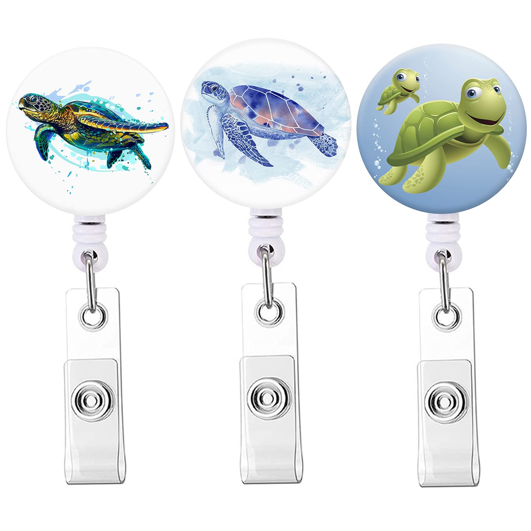 Retractable Badge Holder, Nursing Badge Reel With Alligator Clip,Cute Badge Clip On Id Card Holders (Little Turtle)
