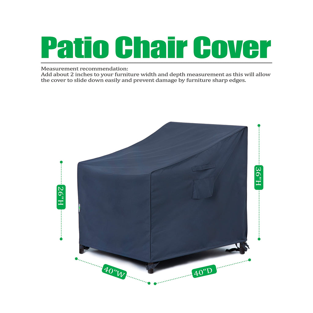 Patio Chair Covers, Heavy Duty Waterproof Uv Resistant Outdoor Large Deep Seat Lounge Chair Club Chair Cover, Grey, 40'W X 40'D X 36'H