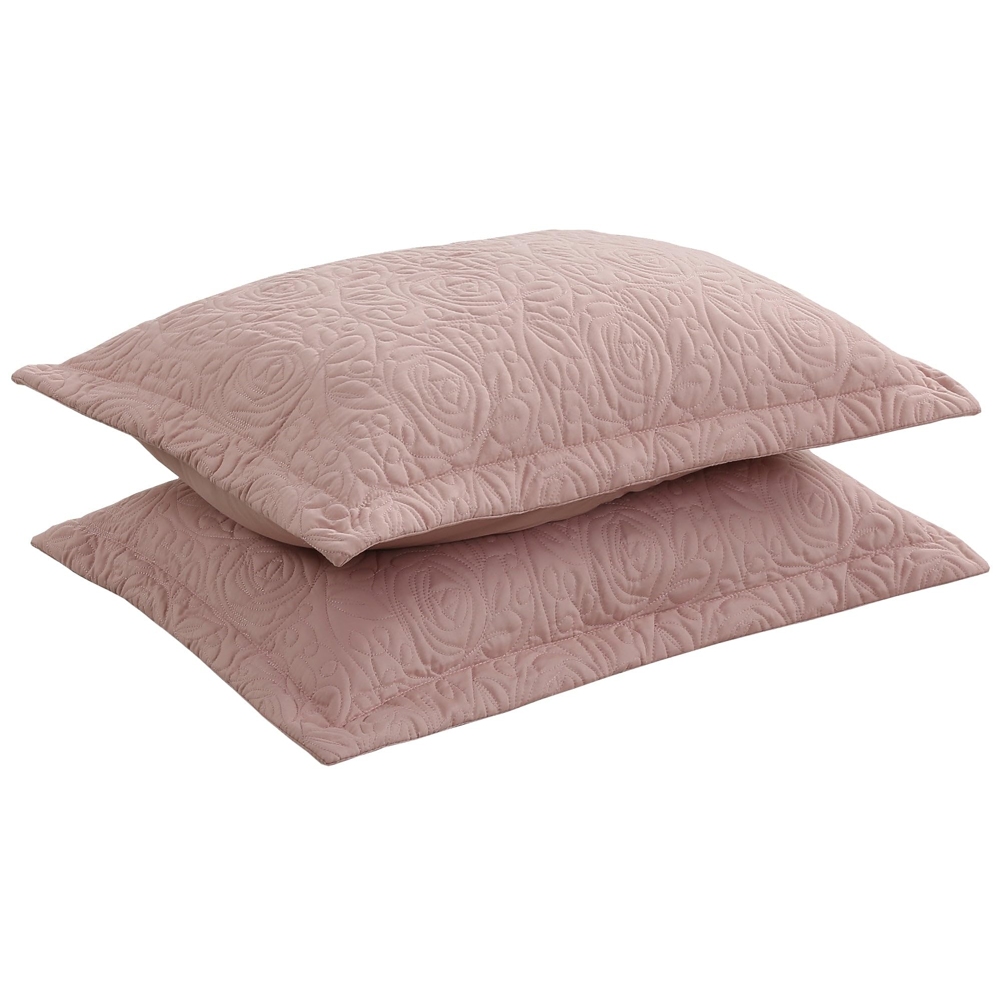Marcielo 2-Piece Embroidered Pillow Shams, Decorative Microfiber Pillow Covers Set (Teacup Rose, Standard)