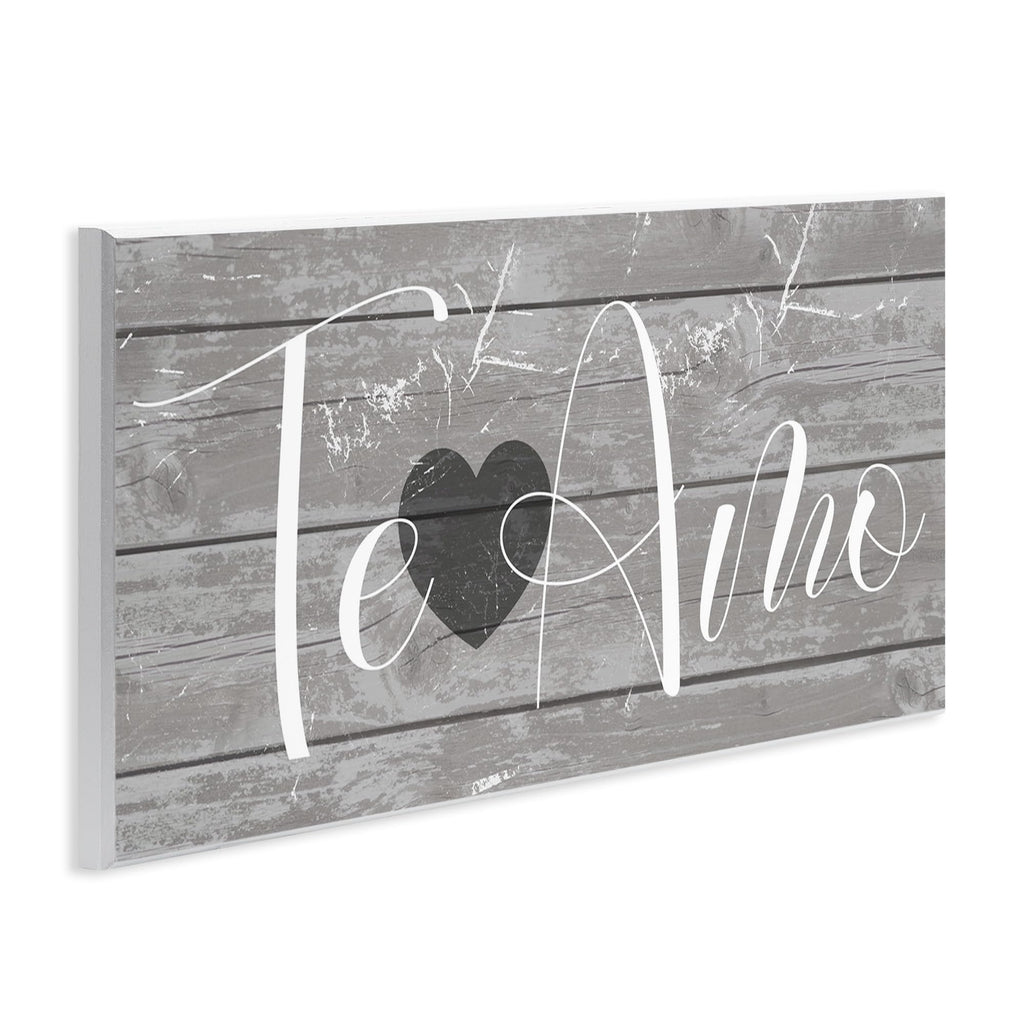 Stupell Industries Te Amo Romantic Rustic Grey Sign With Heart Wall Art, 7X17, Gray