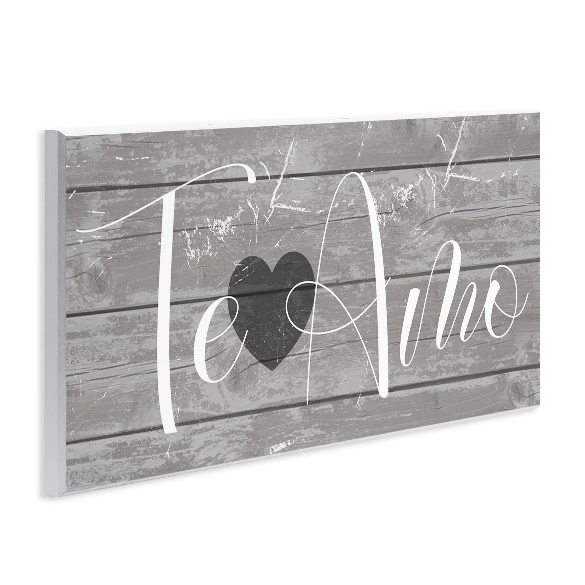 Stupell Industries Te Amo Romantic Rustic Grey Sign With Heart Wall Art, 7X17, Gray