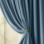 Lazzzy Blackout Velvet Curtains Blue Thermal Insulated Curtains 96 Inch Long Drapes For Bedroom Living Room Darkening Window Treatments Grommet Living Room Curtains Set Of 2 Panels Dark Slate