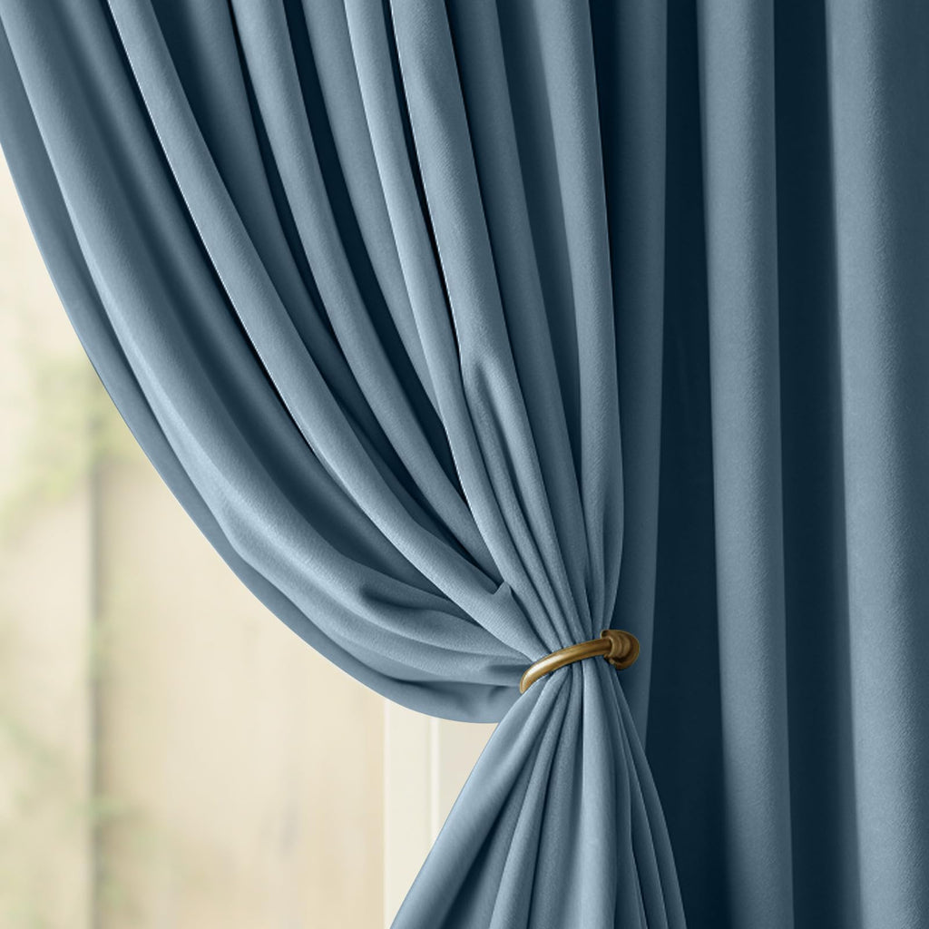 Lazzzy Blackout Velvet Curtains Blue Thermal Insulated Curtains 90 Inch Long Drapes For Bedroom Living Room Darkening Window Treatments Grommet Living Room Curtains Set Of 2 Panels Dark Slate