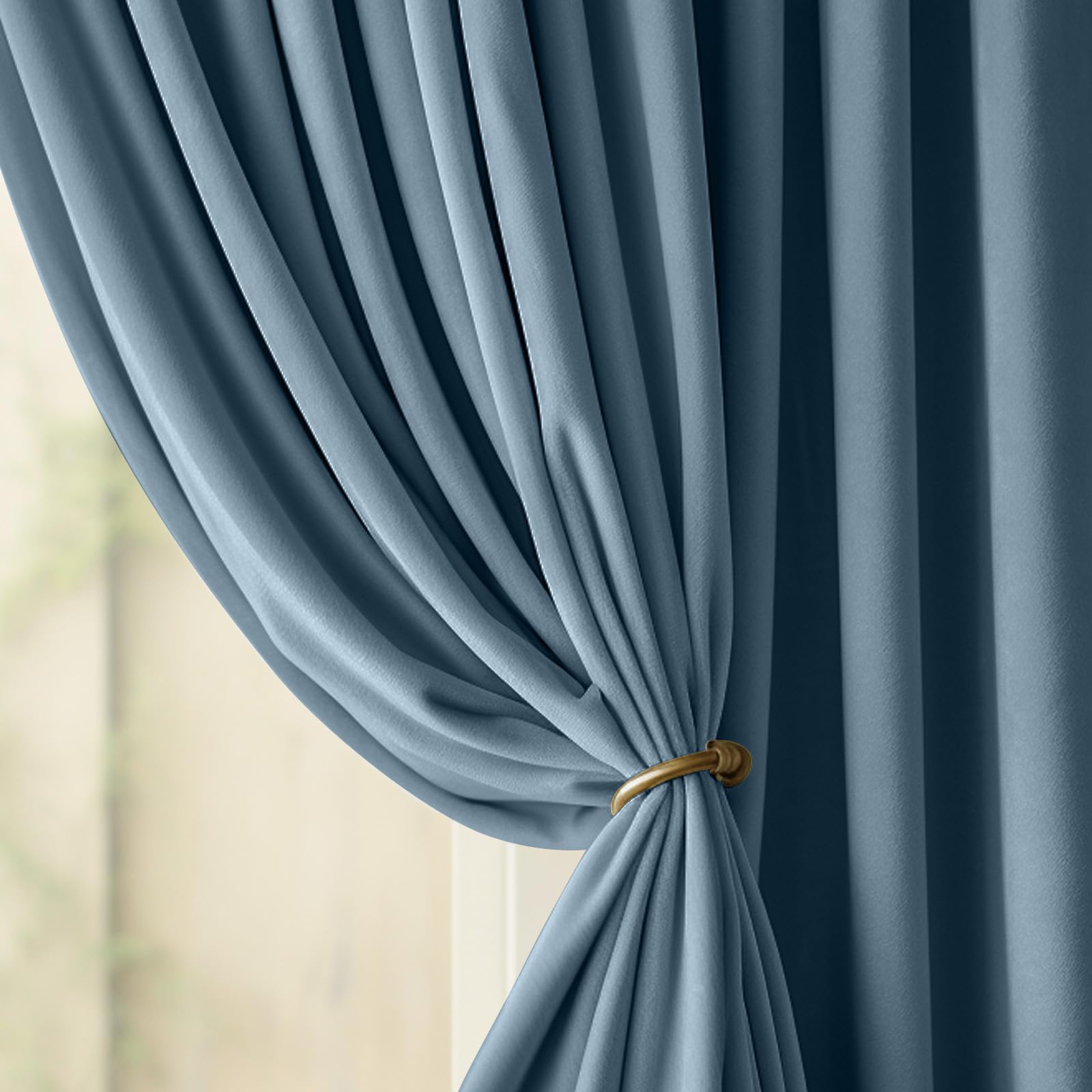 Lazzzy Blackout Velvet Curtains Blue Thermal Insulated Curtains 90 Inch Long Drapes For Bedroom Living Room Darkening Window Treatments Grommet Living Room Curtains Set Of 2 Panels Dark Slate