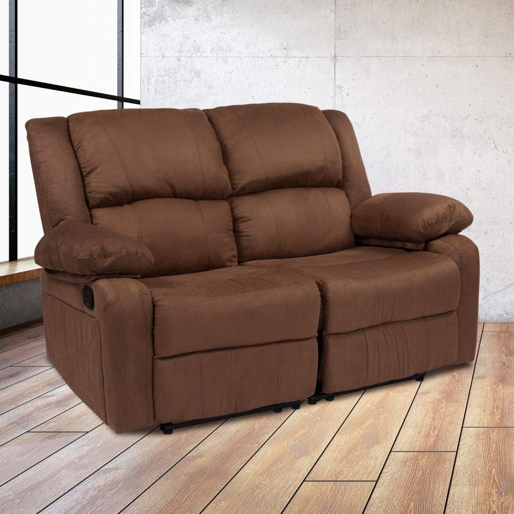 Flash Furniture Harmony Series Chocolate Brown Microfiber Loveseat With Two Built-In Recliners