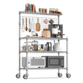Leteuke Kitchen Bakers Rack, NSF Certified 4-Tier Microwave Stand with Wheels 20 S-Hooks, Adjustable Heavy Duty Storage Rack Com
