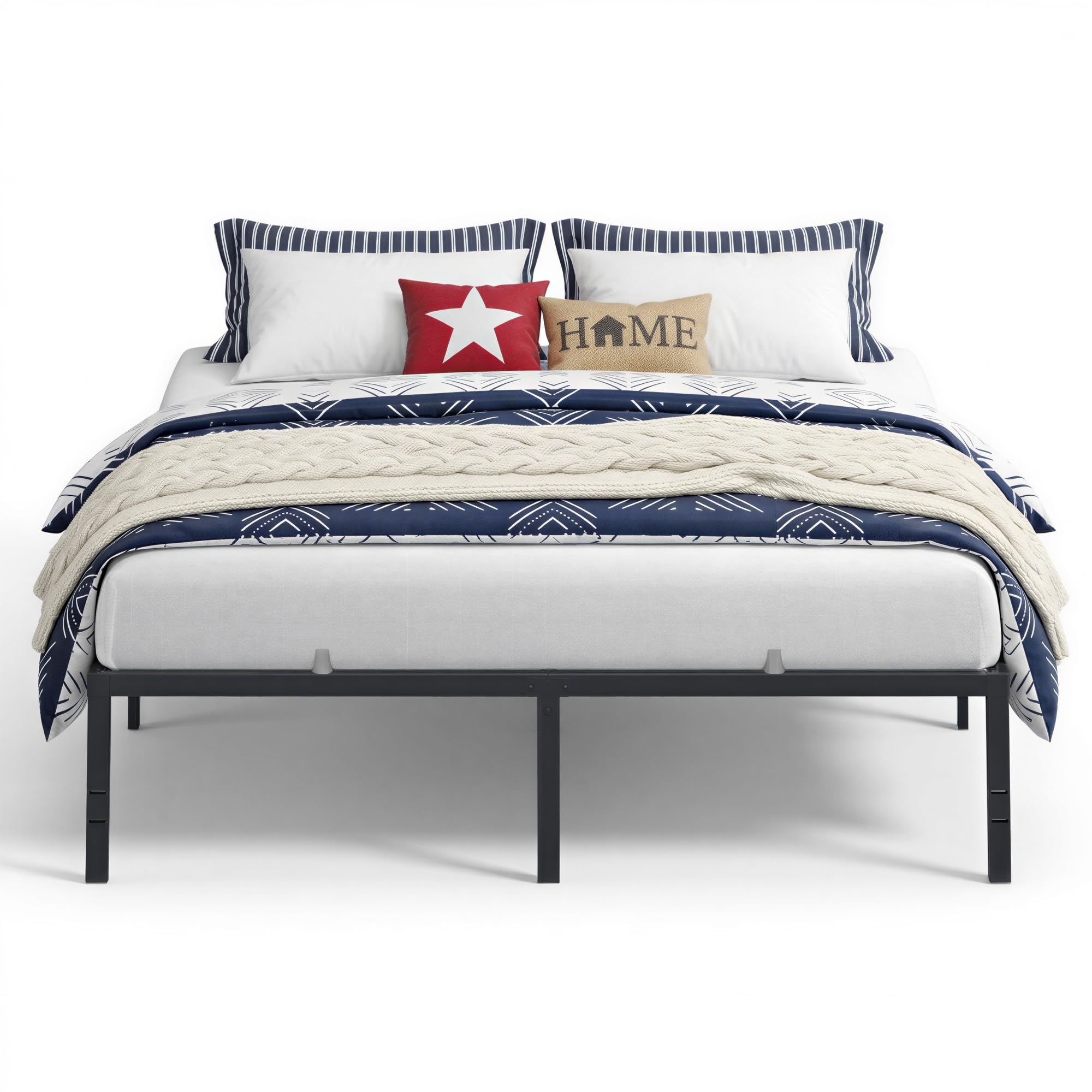 VASAGLE King Metal Bed Frame 18 Inches Tall, 1100 lb Weight Capacity, No Box Spring Needed, with Under-Bed Storage, Easy Setup, 
