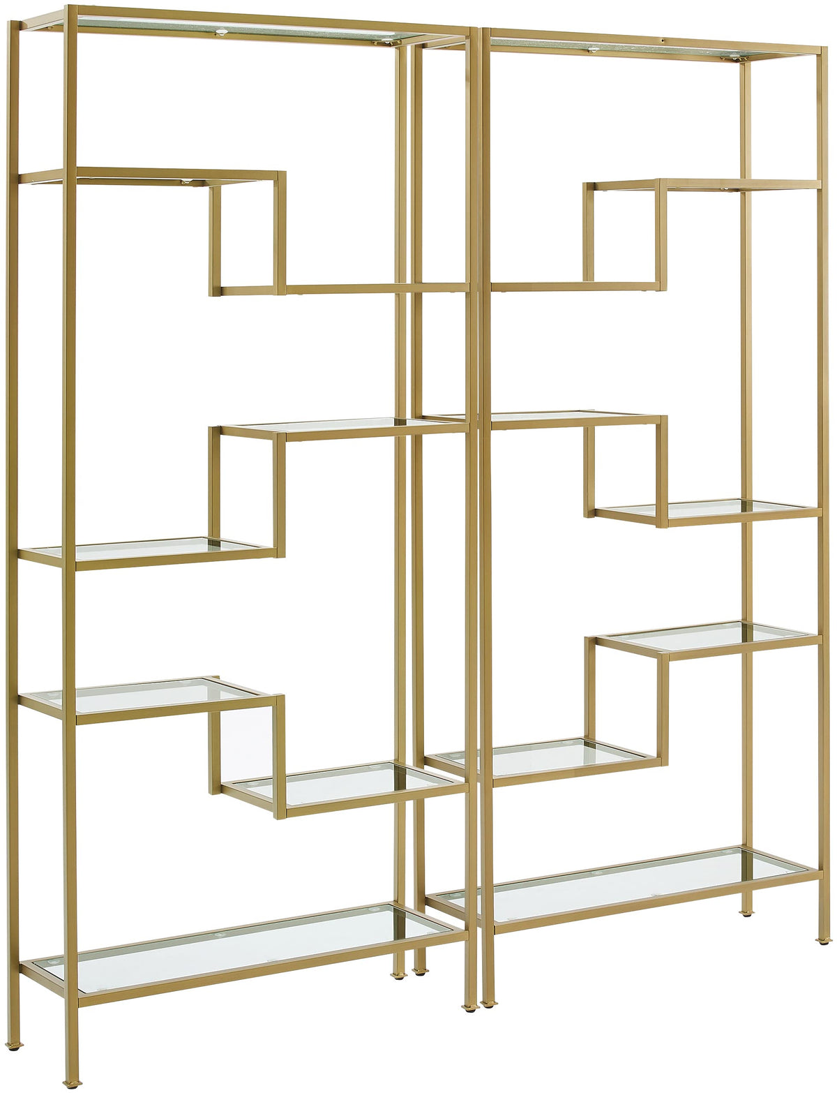 Crosley Furniture Sloane 2-Piece Bookshelf Set with Glass Shelves, Bookcase Storage, Gold