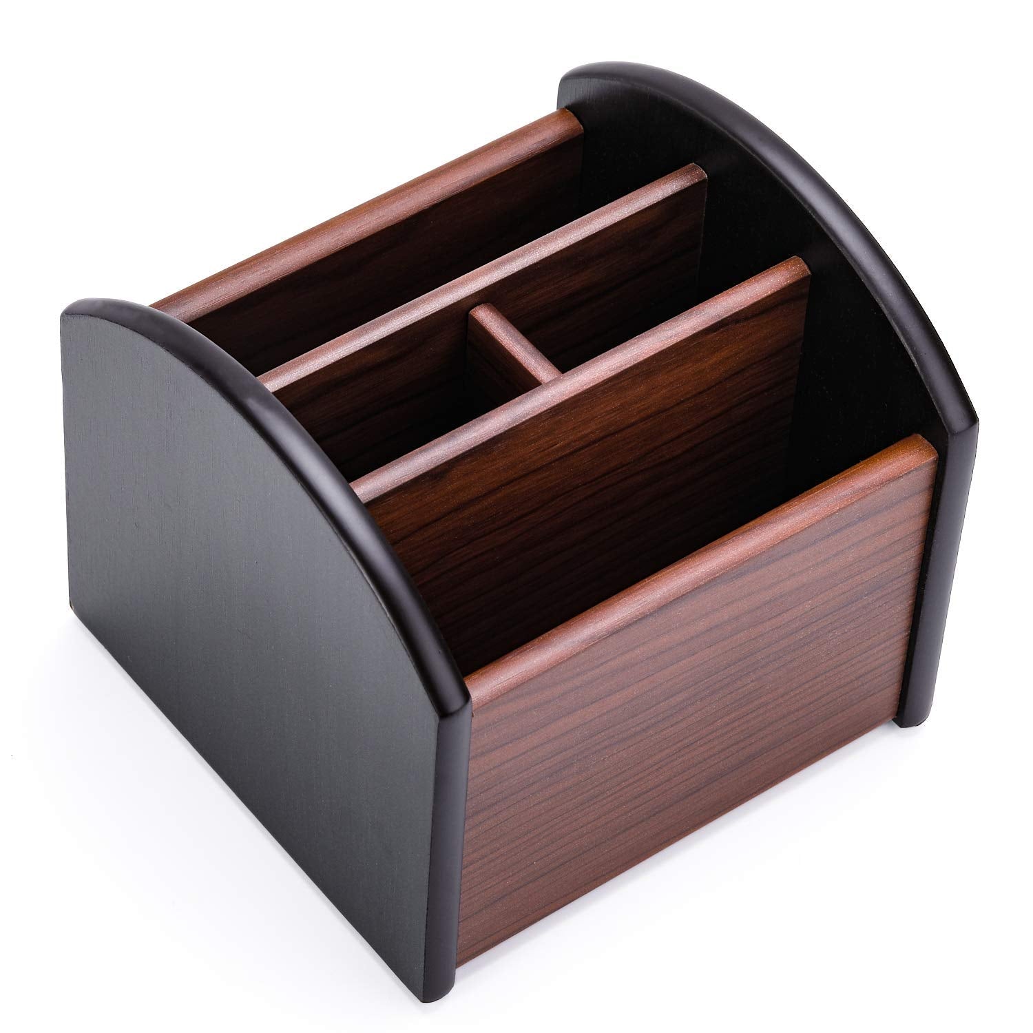 Maxgear Remote Control Holder Remote Caddy Organizer Wooden Desk Organizers With 4 Compartments, Remote Control Organizer For Ta