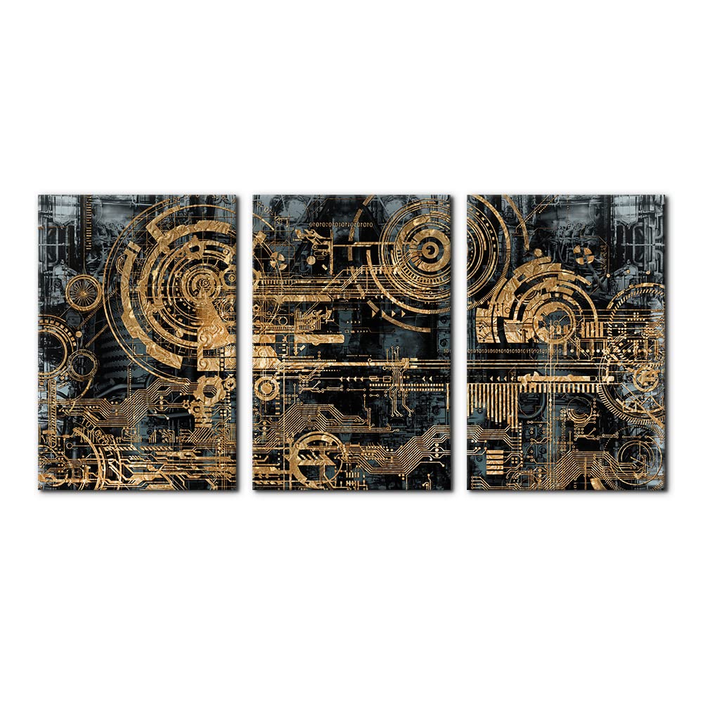 Pacimo 3 Pieces Abstract Canvas Wall Decor Electronic PC Motherboard Circuit Collage Abstract Technology Digital Art Modern Artw