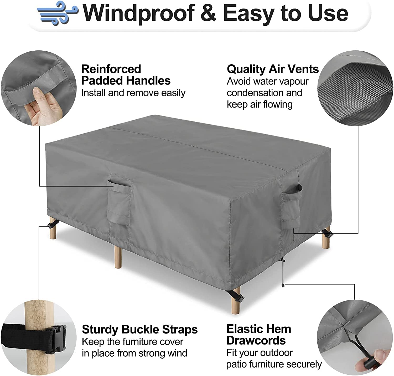 Outdoorlines Outdoor Waterproof Patio Table Furniture Set Covers - Square Couch Sectional Cover Outside Weatherproof Patio Furniture Covering For Deck, Lawn And Backyard 74' L X 74' W X 28' H, Grey