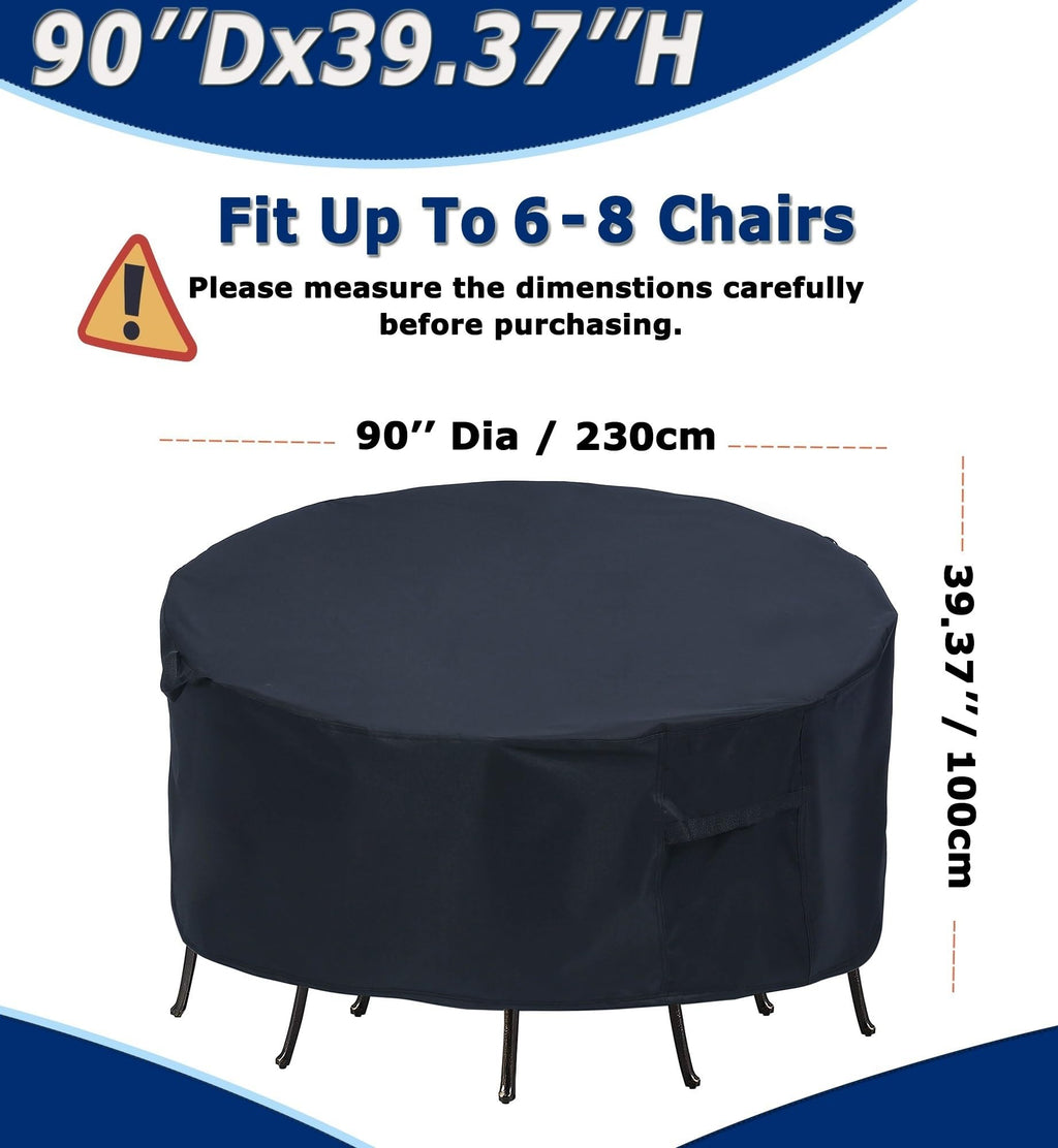 Round Patio Furniture Covers, 90'' Dia Outdoor Furniture Covers, Waterproof Outdoor Table Cover, Fire Pit Cover Outdoor Round Ta