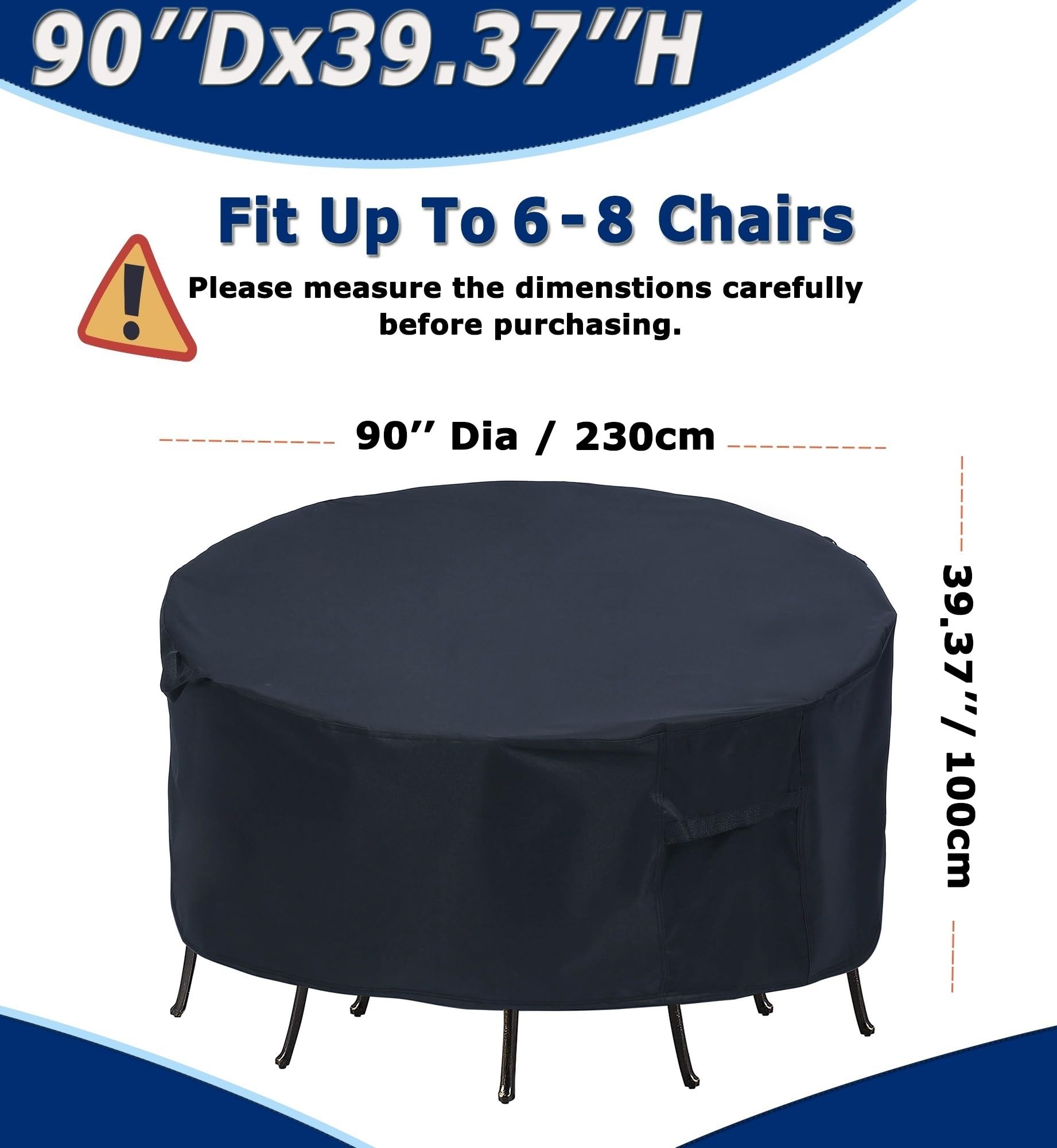 Round Patio Furniture Covers, 90'' Dia Outdoor Furniture Covers, Waterproof Outdoor Table Cover, Fire Pit Cover Outdoor Round Ta
