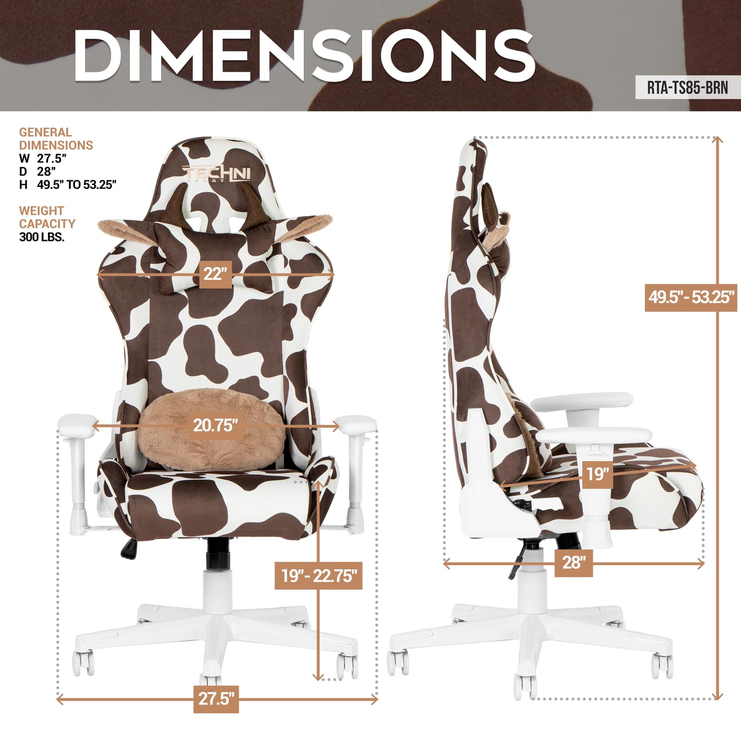 Techni Sport TS85 Brown Cow Series Gaming Chair